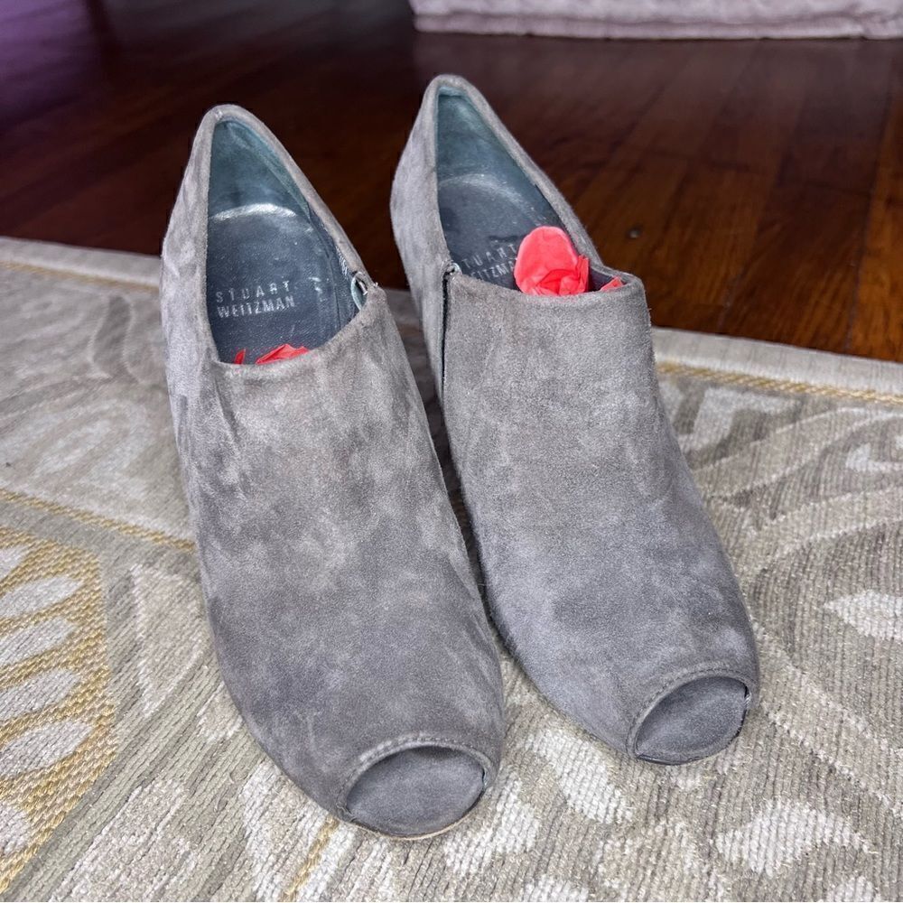 Stuart Weitzman Suede Peep Toe Pumps - Picture 5 of 10